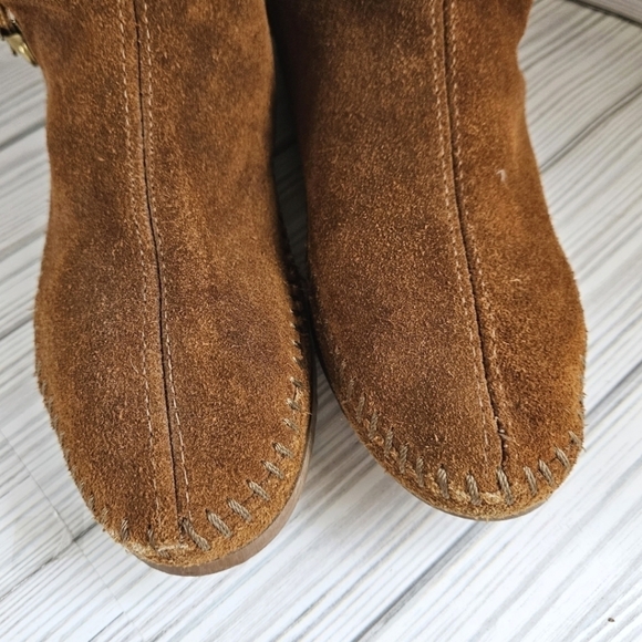 Vintage Suede Lace Up Moccasin Fringe Boots in Umber Brown Women's Size 5 - Picture 5 of 12